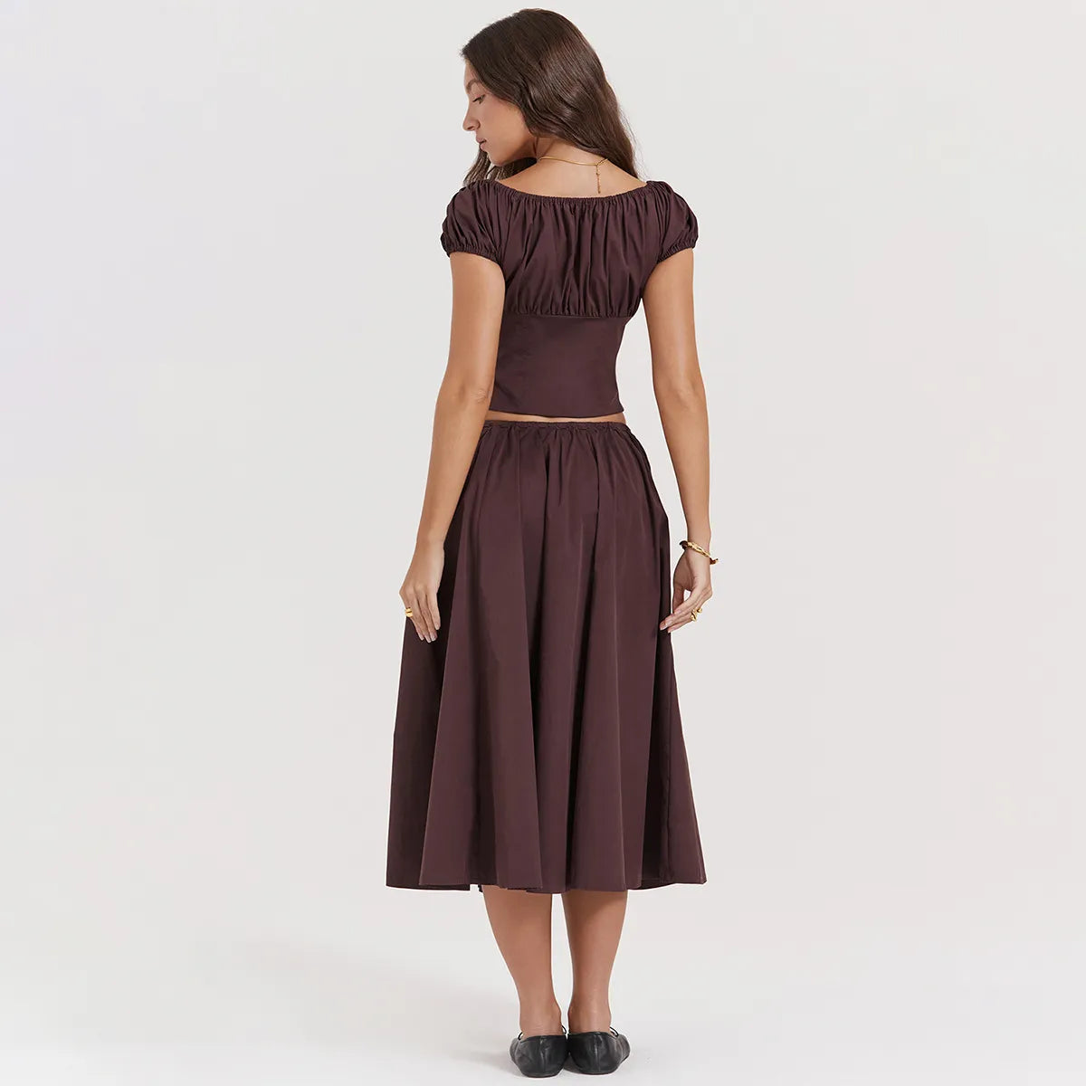Tania - Vierkante Hals Gewaad Top & Rok Set met Pofmouwen