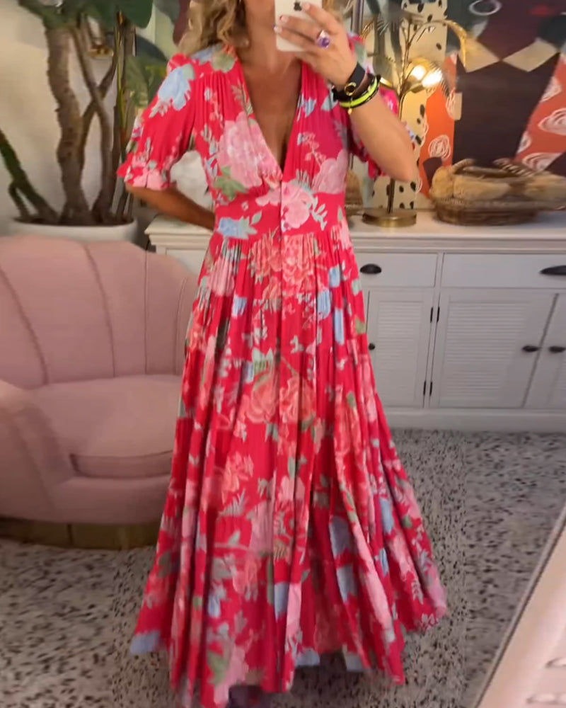 Catrisa™ | Bloemenpatroon maxi jurk met zakken