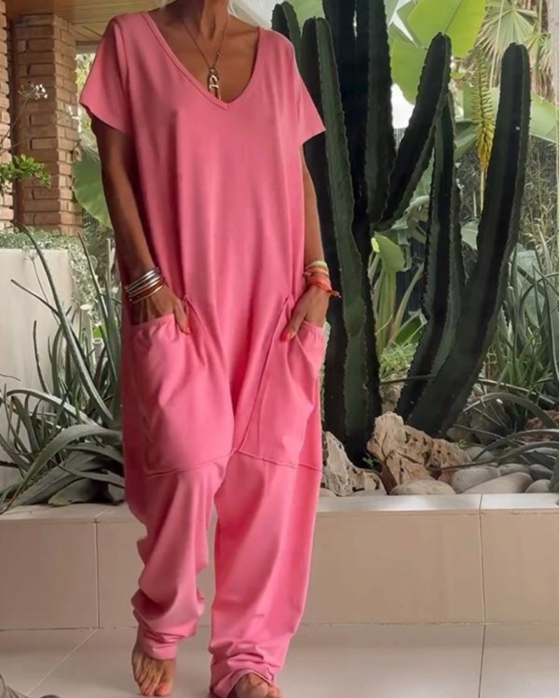 Marion™ | Effen casual V-hals jumpsuit