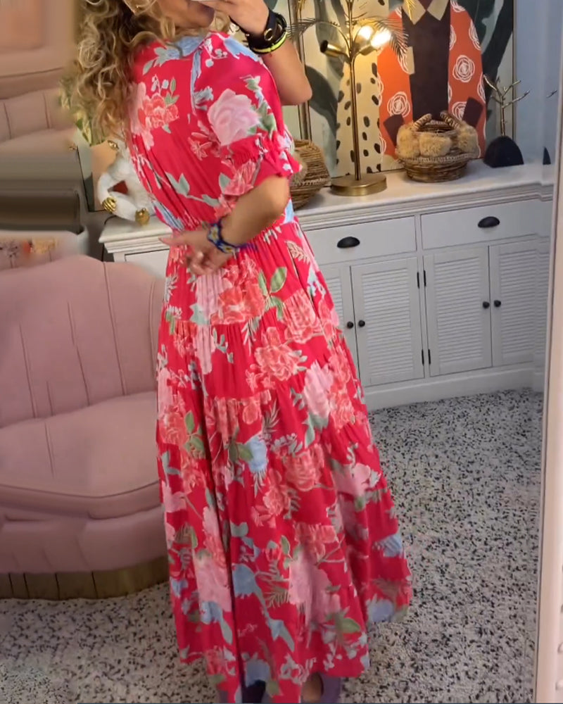 Catrisa™ | Bloemenpatroon maxi jurk met zakken
