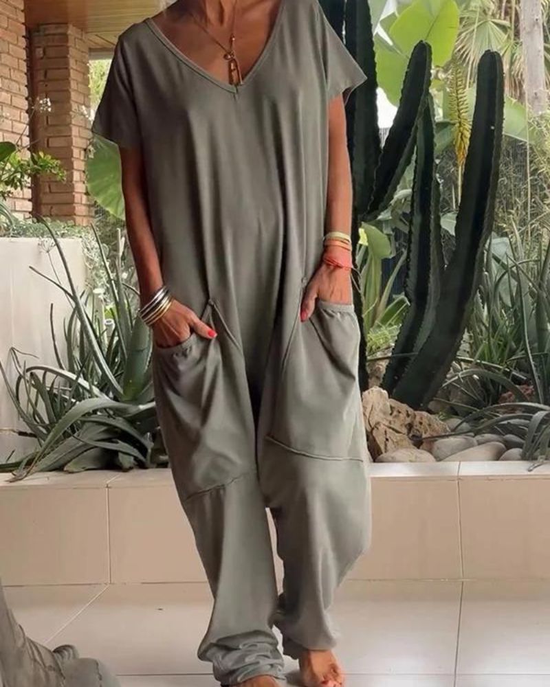 Marion™ | Effen casual V-hals jumpsuit