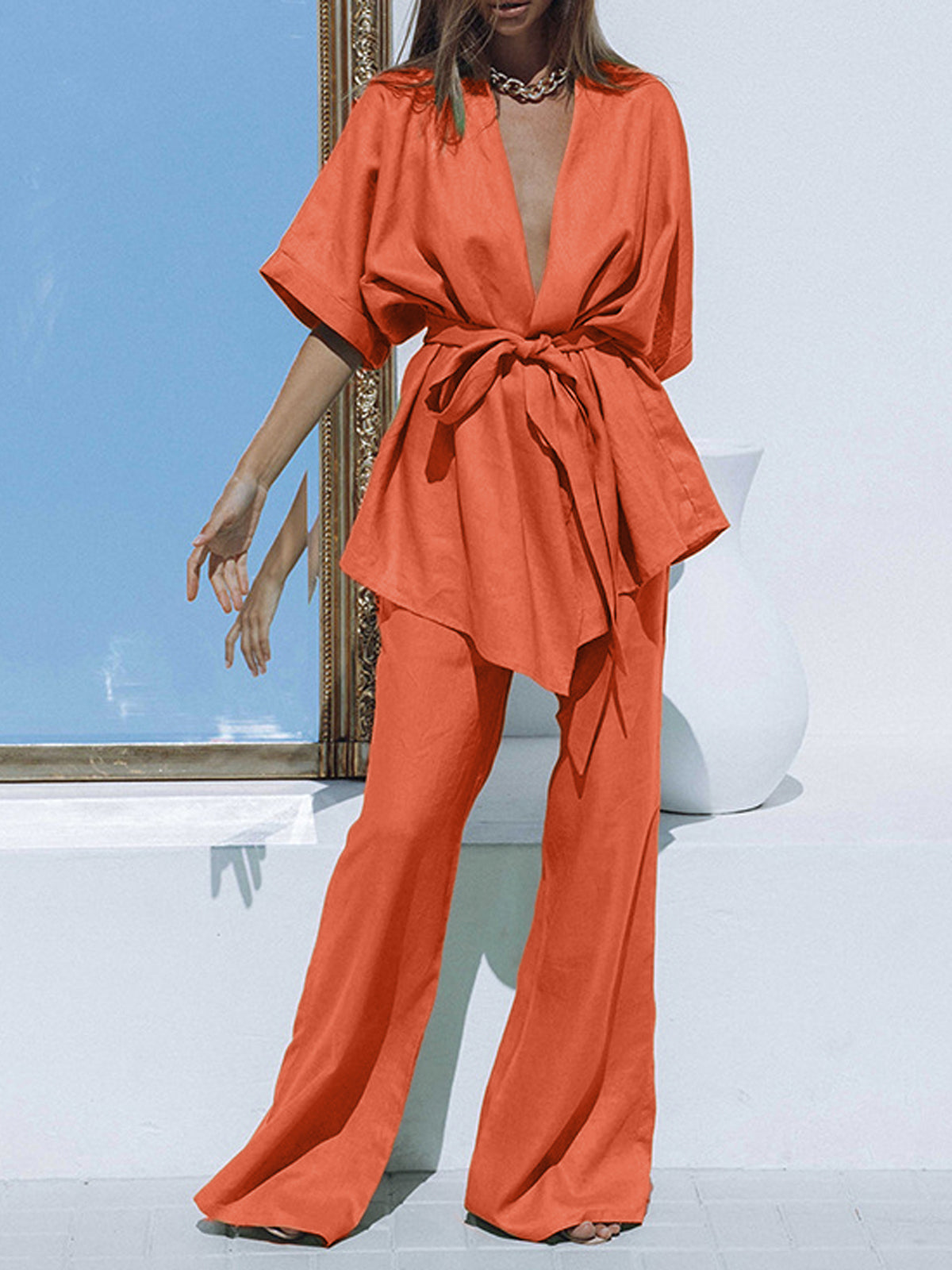 Gema - Oversized gebonden tweedelige broekenset