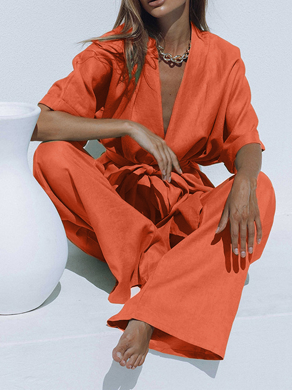 Gema - Oversized gebonden tweedelige broekenset