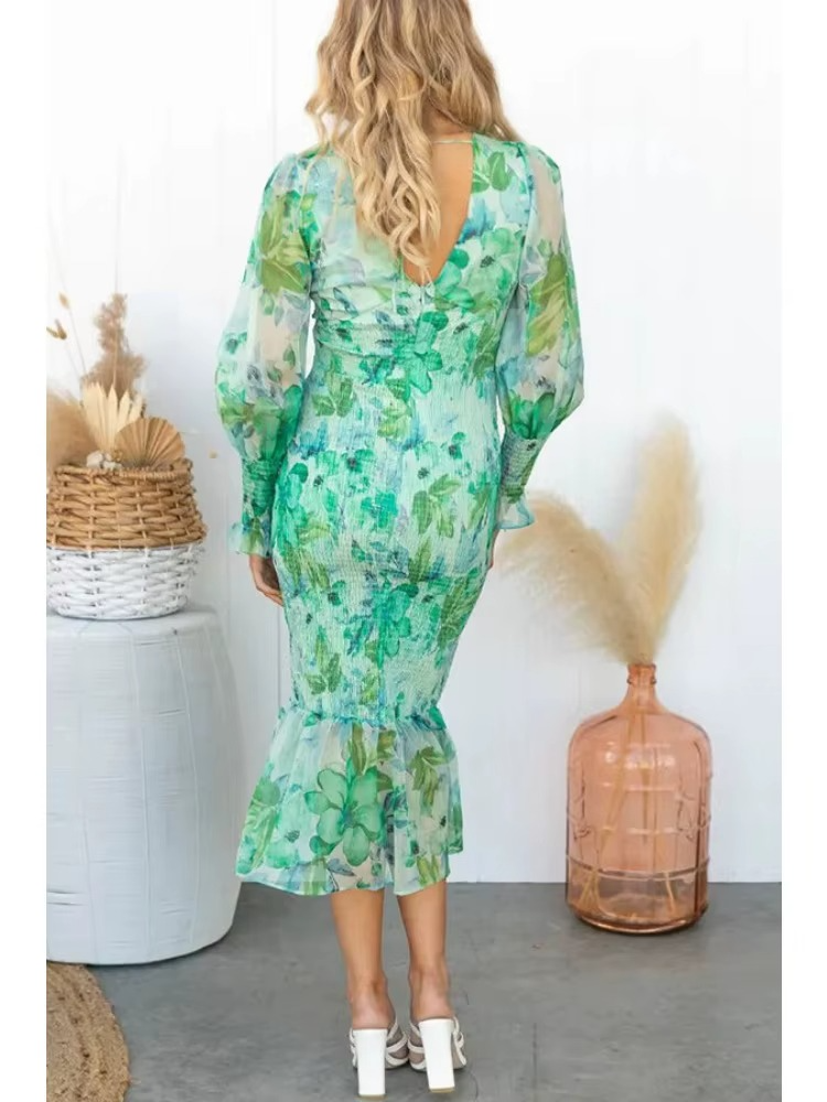 Elisa™ | Midi jurk met lange mouwen