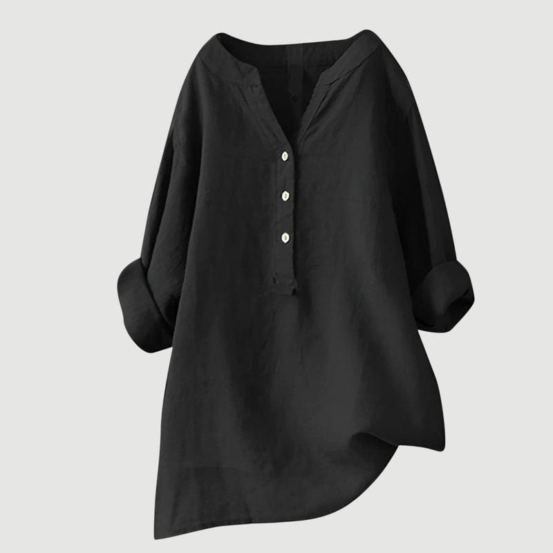 Zarina™ | Comfortabele linnen blouse met opgerolde mouwen