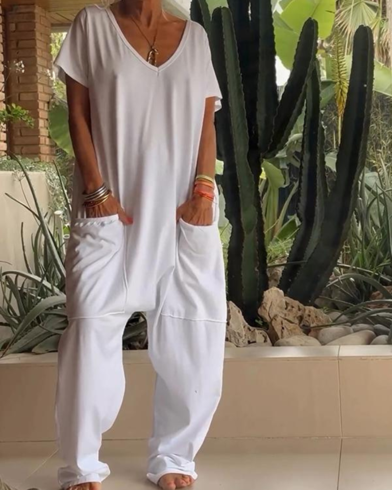 Marion™ | Effen casual V-hals jumpsuit
