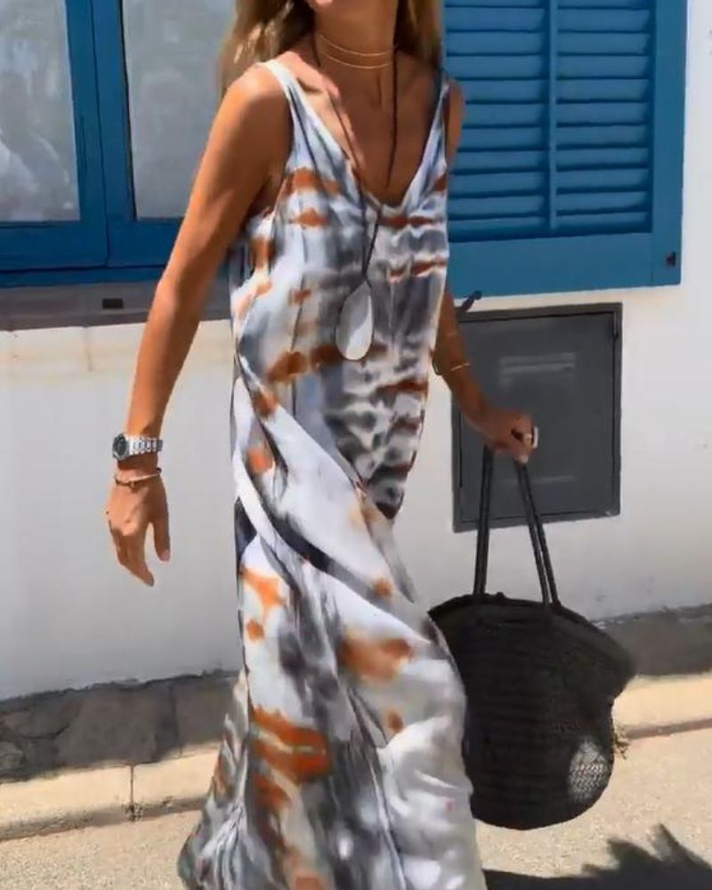 Soria™ | Mouwloze jurk met tie-dye print