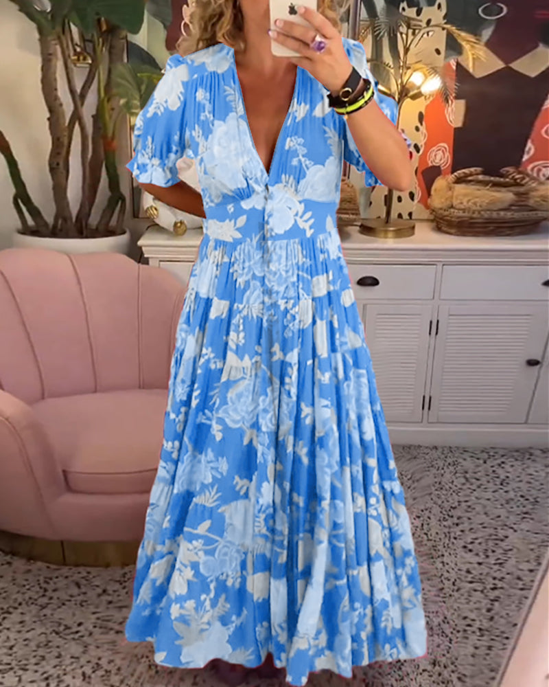 Catrisa™ | Bloemenpatroon maxi jurk met zakken
