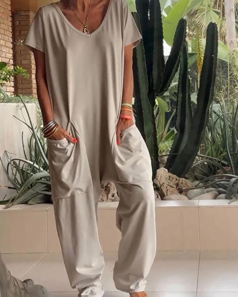 Marion™ | Effen casual V-hals jumpsuit