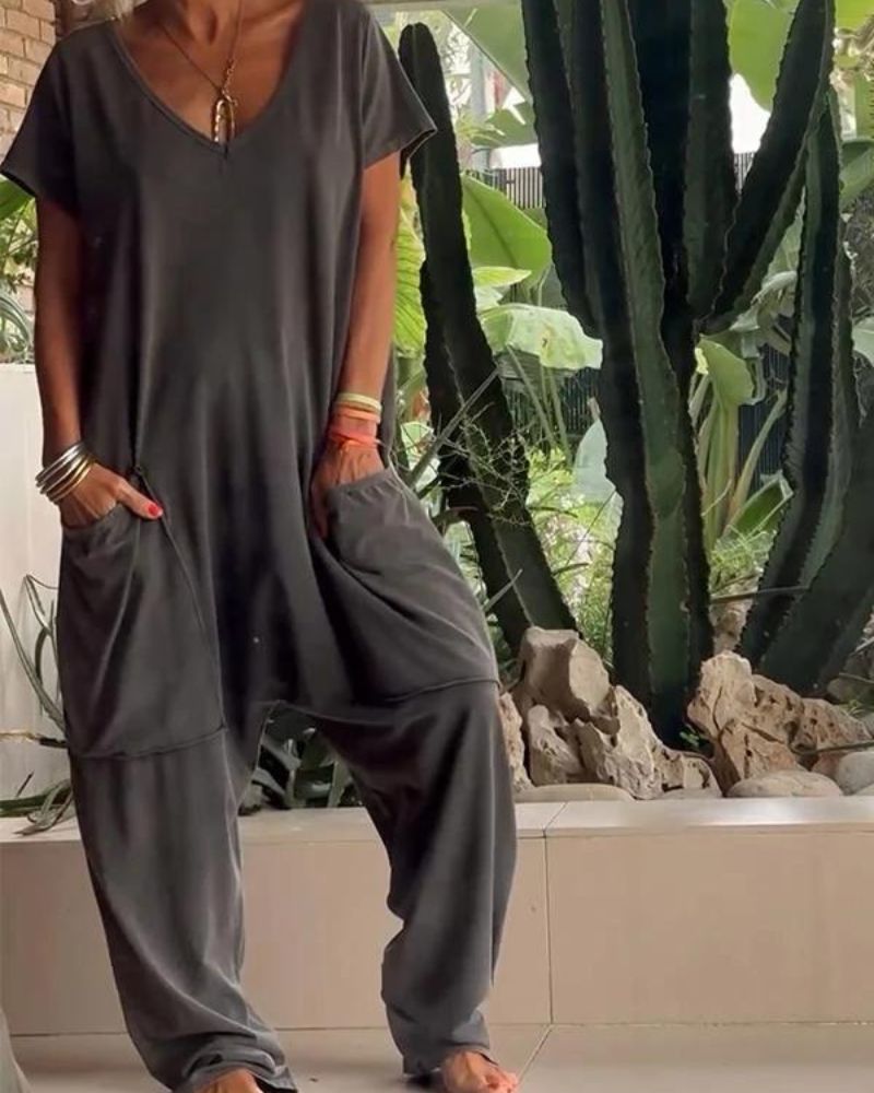 Marion™ | Effen casual V-hals jumpsuit