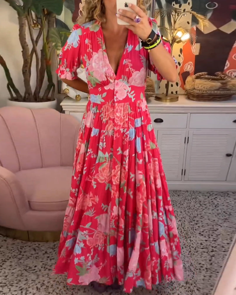 Catrisa™ | Bloemenpatroon maxi jurk met zakken