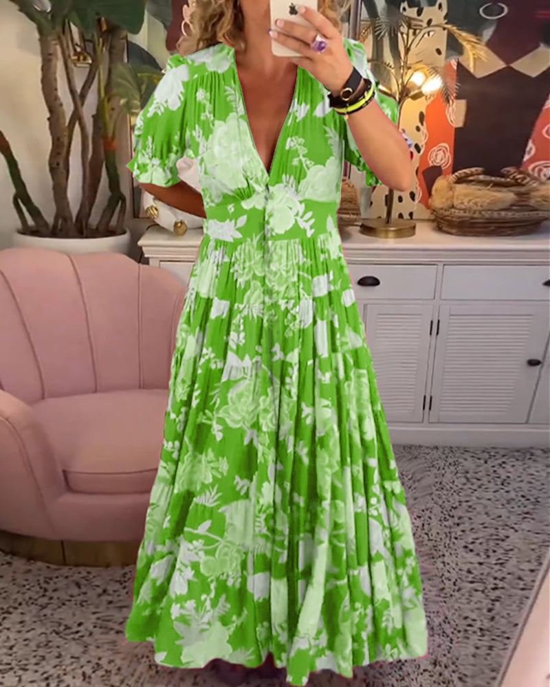 Catrisa™ | Bloemenpatroon maxi jurk met zakken