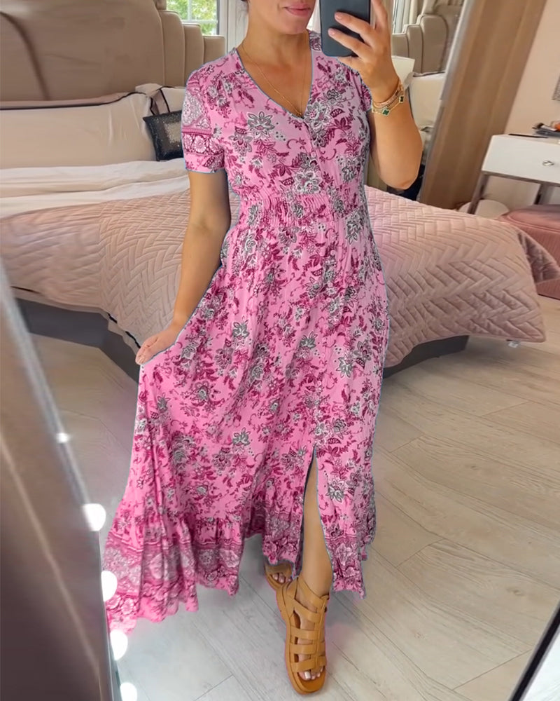 Alisa™ | Bloemenpatroon jurk met V-hals