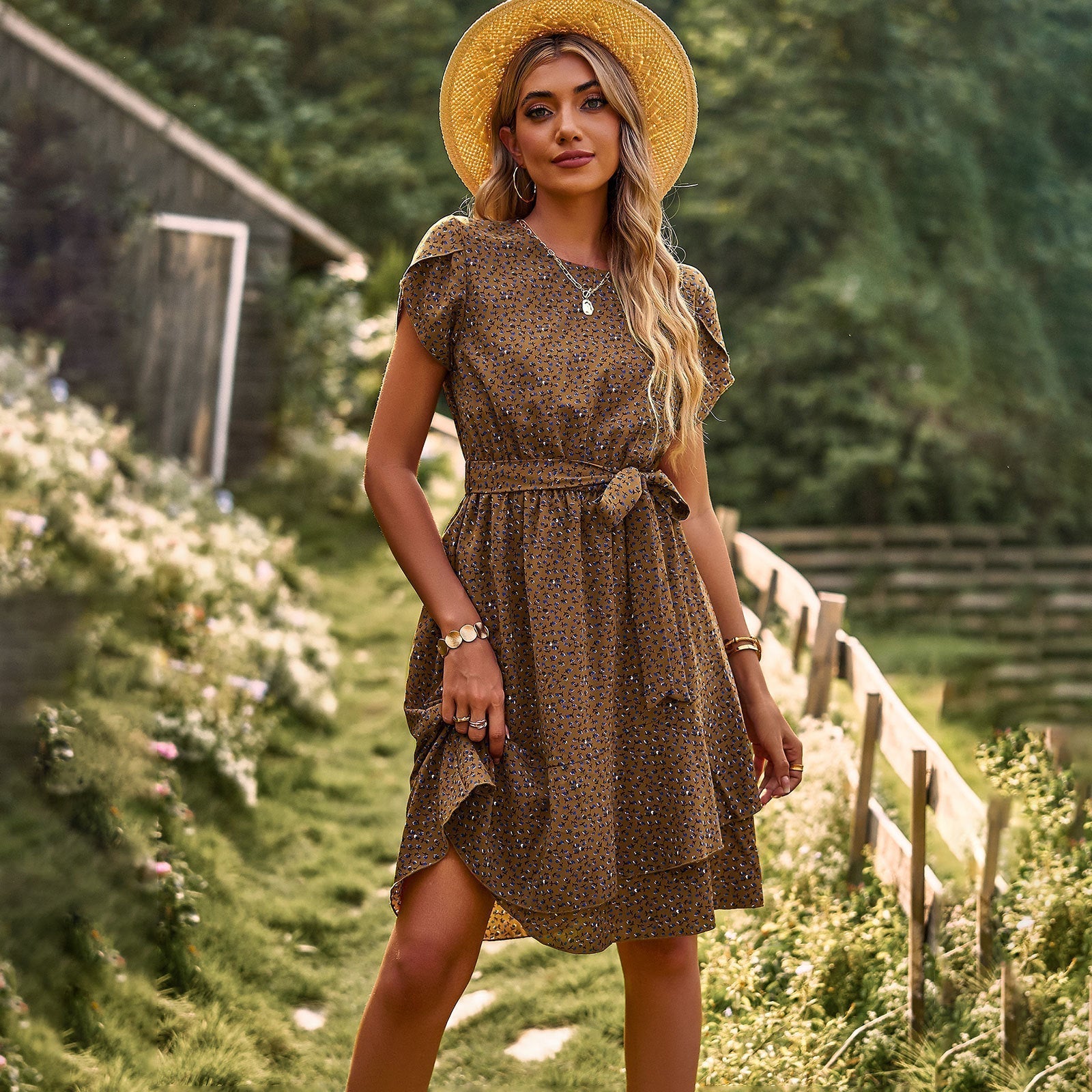 Liora™ | Boho midi-jurk met bloemen