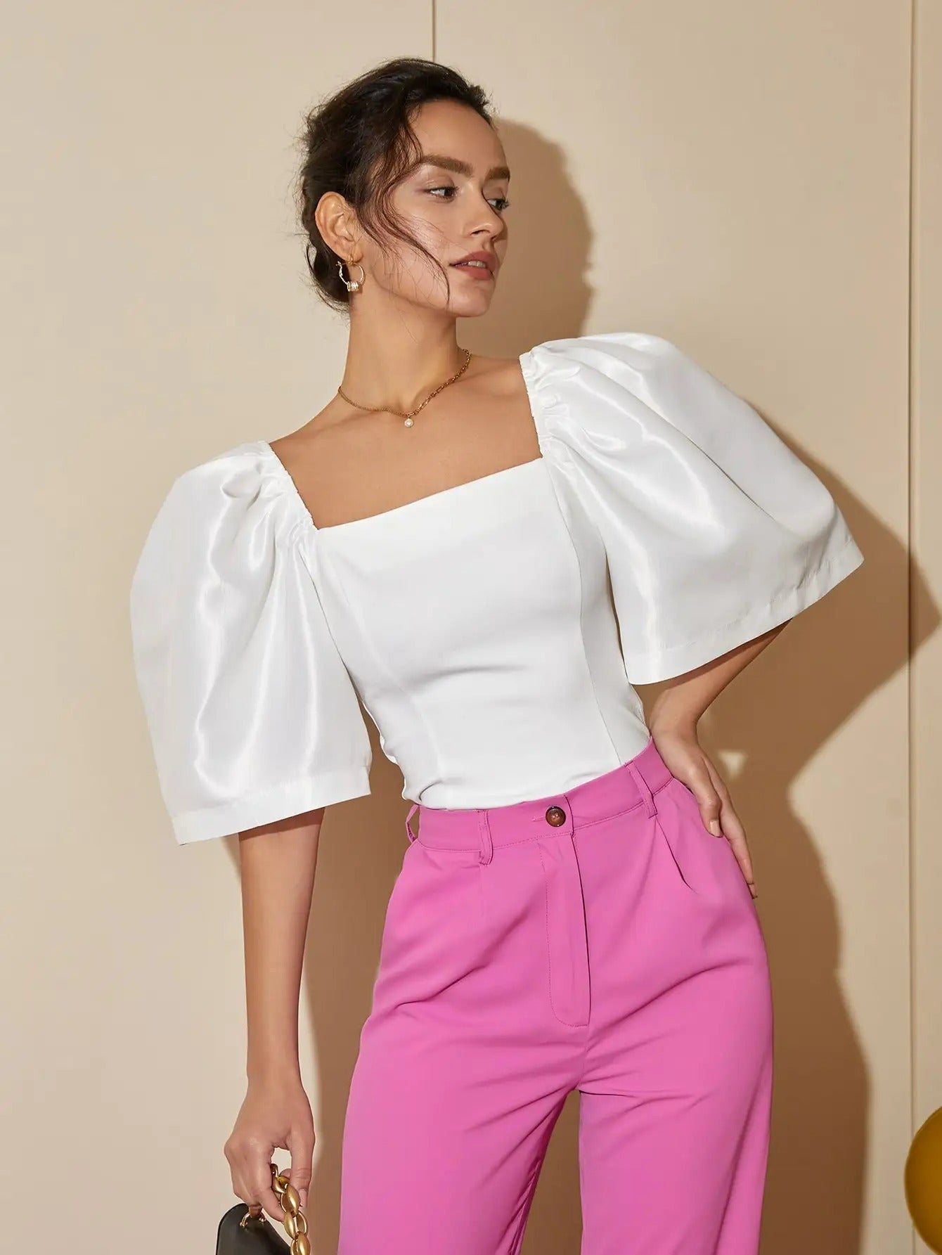 Johanna - Retro Top met Vierkante Kraag en Lantaarnmouwen